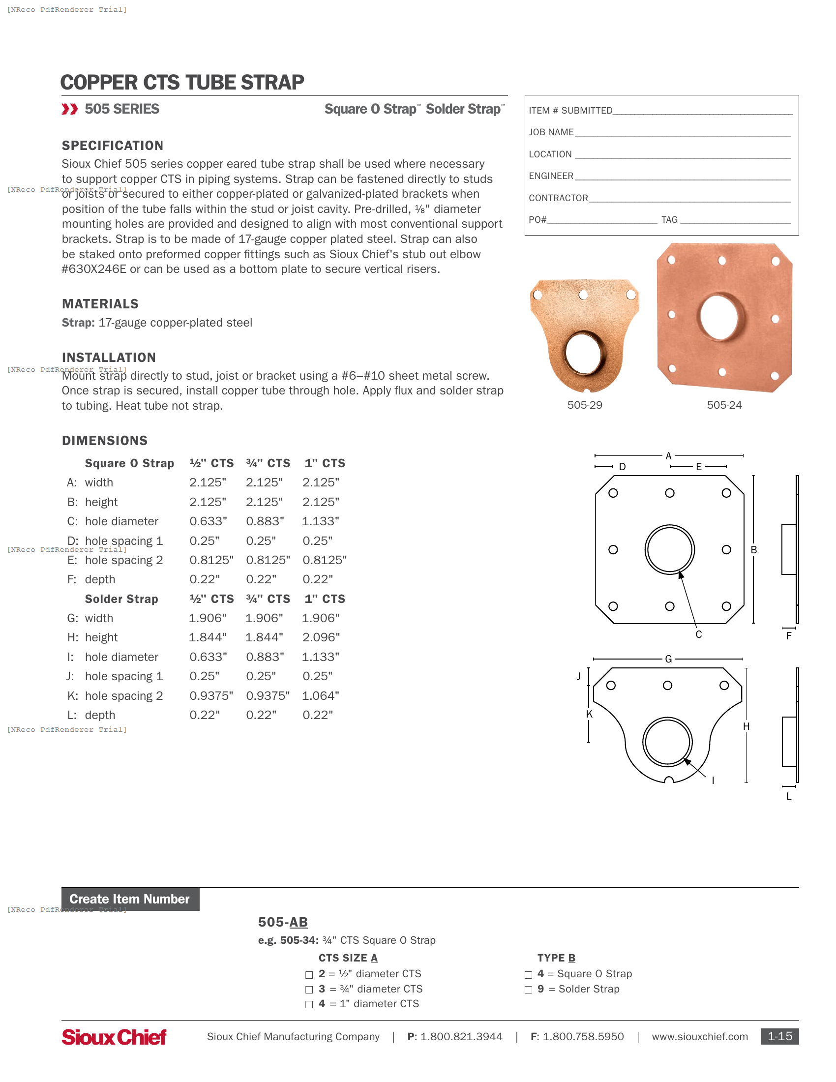 505  SERIES - O STRAP - SPEC SHEET.PDF Specification Document